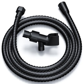 MAYYAYA Adjustable Handheld Shower Head Holder and Hose- Premium ABS Bracket- 360 Degree Rotatable Brass Ball：Arm Mount Connector- Easy Install and Replacement Parts (Black with Hose)