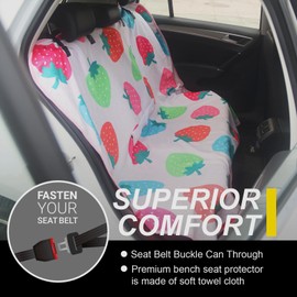 LoyaGour Back Seat Cover for Car Trucks Van SUV Jeep,Waterproof Rear Bench Towel Seat Covers for Dogs and Kids,Automotive Backseat Protector (Strawberry)