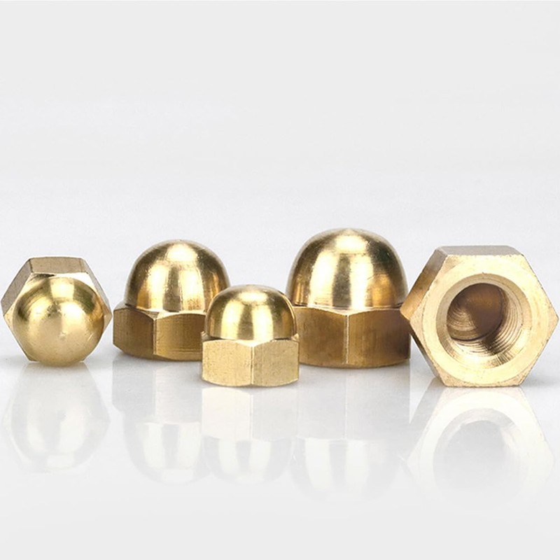 Pack of 10 M8 Hex Cap Nuts, Brass, Brass Cap