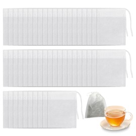 50 Pcs White Cotton Muslin Bags, Small Mesh Tea Coffee Filter Bags Reusable Drawstring Pouches for Spice Bag, Yogurt Straining, Cold Brew, Almond Milk & Loose Leaf Tea, Set of 50 (3.15 x 3.94 inch)
