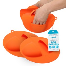 BIRDROCK HOME BBQ Grill Mitts - Heat Resistant Silicone Grill Gloves for Outdoor Cooking, Smoking, Barbecue, and Food Handling | Heavy Duty Heat Proof Mitts for High Temp Grilling - Orange, Pack of 2