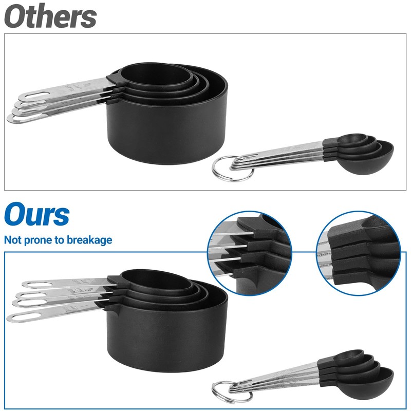 FONYA 8-Piece Black Measuring Tools - Nylon, 4 Measuring Cups