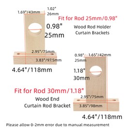 Tsnamay 2Pcs Unfinished Wooden Wood End Bracket Curtain Rod Socket Drapery Bracket Closet End Support Bracket Wardrobe Rod Holder Fit for Rod 30mm/1.18"