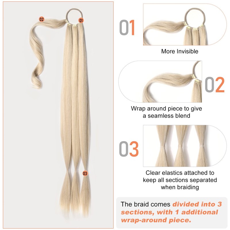 SEIKEA Upgraded Long Braid Ponytail Extension with Elastic Tie Straight