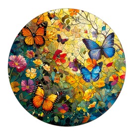 Wooden Puzzle Adults, Butterflies and Flowers Wooden Puzzle (L-34 x 34 cm - 290 Pieces), Irregular Unique Shape Puzzle Pieces, Birthday Gift for Adults and Children