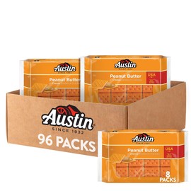 Austin Sandwich Crackers, Single Serve Snack Crackers, Office and Kids Snacks, Peanut Butter on Cheese (12 Trays, 96 Packs)