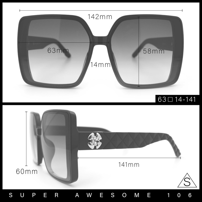 SA106 Womens Oversized Rectangular Designer Fashion Classic Mod Sunglasses Black