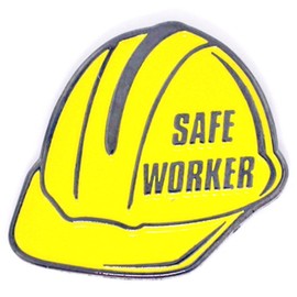 PinMart Bright Yellow Safe Worker Hard Hat Safety Enamel Lapel Pin