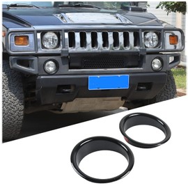 Fgtagtal Front Bumper Driving Fog Light Ring Bezels Covers Trim Molding Fit for Hummer H2 2003-2009, ABS Front Fog Light Lamp Decoration Protector Accessories, 2PCS (Bright Black)