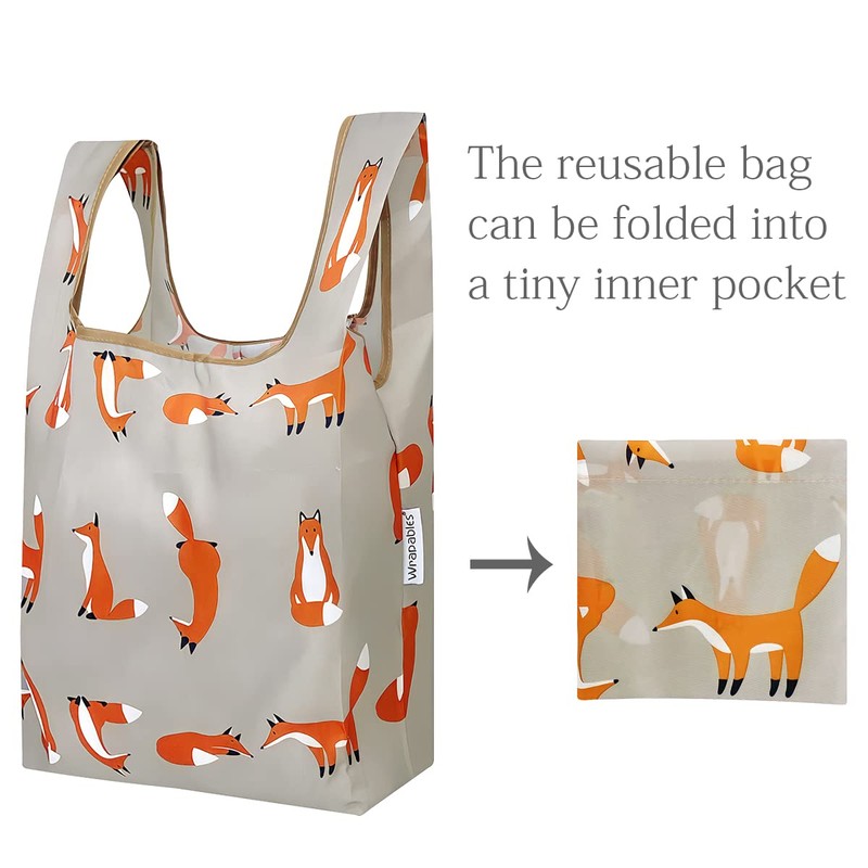 Wrapables Small JoliBag Collection Reusable Shopping Bag, Lounging Foxes