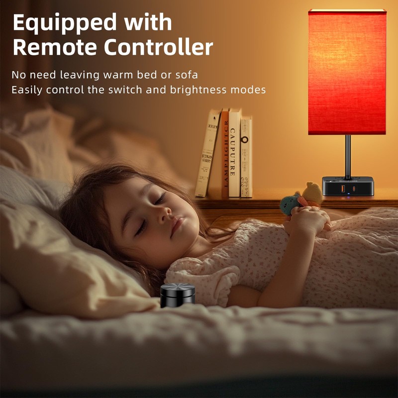 Bedroom Table Lamp with Remote Operation Control,Dimmable Bedside Table Desk