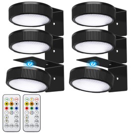 SIXDEFLY RGB Magnetic Suction Spotlight - Battery-Powered, Wireless, Remote Control with Adjustable Timer for Art Displays and Galleries 6 Pack Black