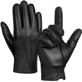 GSG SINCE 1998 Mens Chrome-free Leather Gloves Winter Touchscreen Sheepskin Wool Lined Warm Gloves for Driving Black X-Large
