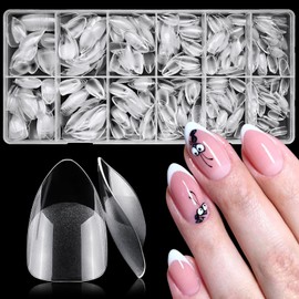 Bellelfin Almond Nail Tips, 600Pcs Clear Fake Nails Full Cover Acrylic Tips Artificial False Nail for DIY Nail Salon