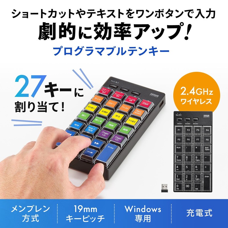 Sanwa Supply NT-WL26BK Programmable Numeric Pad (2.4G Model)