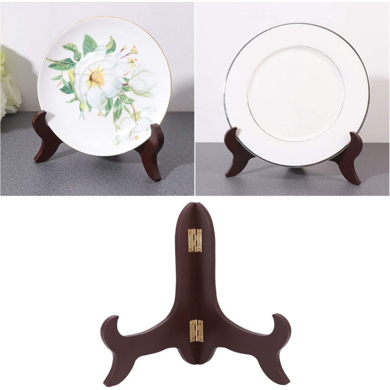 Brown Wooden Display Stand Plate Holder Easels, 4Pcs Wooden Display