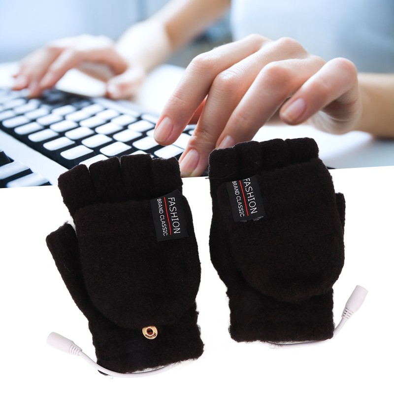 USB Heated Gloves Electric Half Hands Double Sided Heating Warm