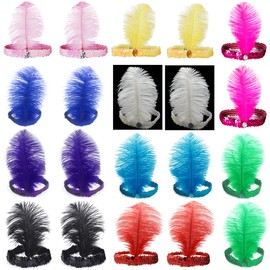 Luckygift 1920s Flapper Headband Ostrich Feather Headpiece Roaring 20's Party Costume Flapper Headpiece with Mixed Color 20PCS