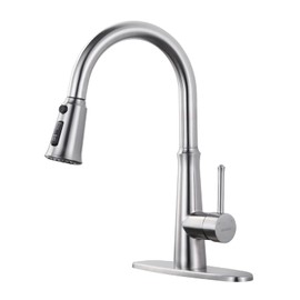 WOWOW Kitchen Faucet with Pull Down Sprayer, Stainless Steel Brushed Nickel Faucet for 1 or 3 Hole Sinks, Modern RV Faucet with Adapter