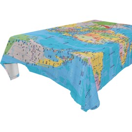 JUMBEAR World Map Painting Tablecloth Rectangle Polyester Table Cloth Large Square Table Cover for Dining Kitchen Party 54"x54"