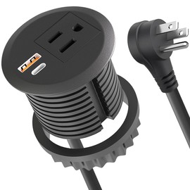 MAZZGOFOR Small Desktop Power Grommet 2 Inch,20W USB C Fast Charging,2-USB Port,Flush Mounted for 2" Desk Grommet Holes,Flat Plug,6.4 ft Cord,Black