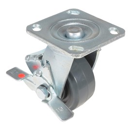 Vestil CST-KSM-4X2MR-SWB Rubber Swivel With Brake Caster 4 In. Diameter x 2 In. Width 551 Lb. Capacity Dark Gray/Gold