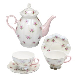 Gracie China by Coastline Imports Petite Rose Luster Pink Tea Set, 34-Ounce / 8-Ounce