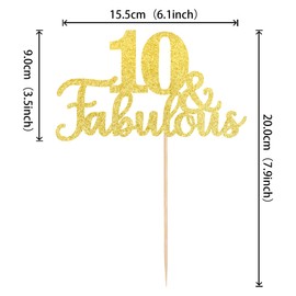 1 pieza dorada de 10 y fabulosa decoración para tartas con purpurina de diez y fabulosas decoraciones para tartas de 10 cumpleaños para 10 aniversario de boda, suministros de fiesta de cumpleaños