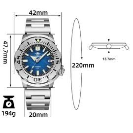 ADDIESDIVE Diver 300 Metres Men's Diver Watch, Luminescent Chromalight Watches, 47.5 mm Large Dial Analogue, 2047steel, Bracelet