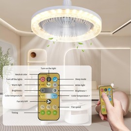 HuaMuDM Ceiling Fan with Lighting, Lamp with Fan, Modern 360° Rotation Ceiling Fan, Fan Lamp E27, 30 W LED Ceiling Light with Fan for Bedroom, Living Room