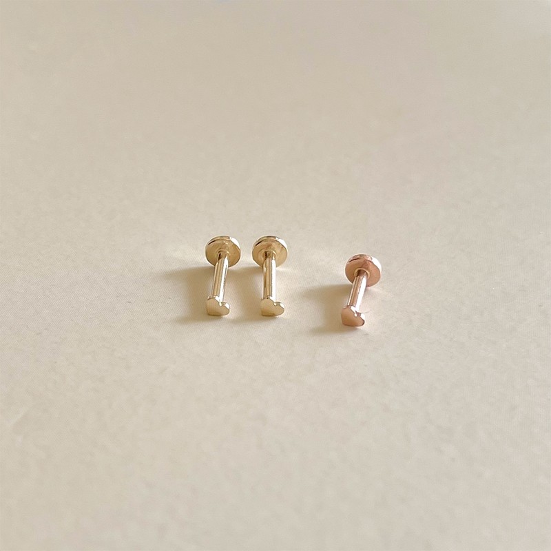 14k ultra-mini heart piercing lablet bar thickness 1mm gift package