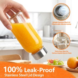 Luxfuel 8 oz Glass Juice Bottles 4 Pack with Lid, Leak Proof Glass Bottle