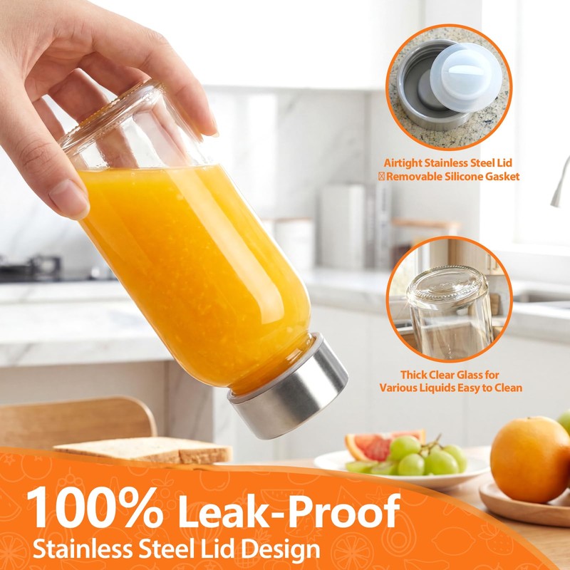 Luxfuel 8 oz Glass Juice Bottles 4 Pack with Lid,