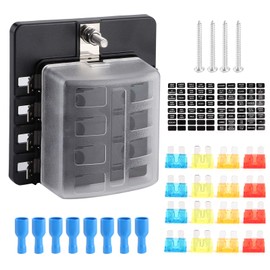 8-Way Blade Fuse Block, 8‑Way Terminal Fuse Box Car Boat Blade Fuse Block Holders PBT with LED Indicator Kit