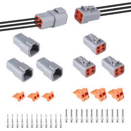 MUYI 3 Kits 4 Pin Way DTP Series Connector 14-12 AWG Waterproof Electrical Plugs IP65 Waterproof Heavy Duty Sockets Size 12 Terminal Pins Current Rating 25 Amps (4 Pin Way)