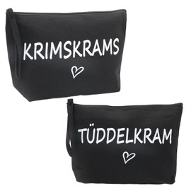 BORISCA Pack of 2 Krimskrams Cosmetic Bag Bag Bag Black Toiletry Bag Women's Small Make Up Bag with Double-Sided Sayings Makeup Bag with Zip for Women Girls Travel Purse