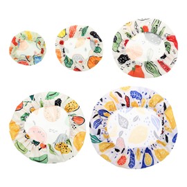 QUARKZMAN 5 Stück wiederverwendbare Schüsselabdeckungen in 5 Größen, elastische Baumwollstoff-Geschirrabdeckung waschbar Stretch-Tuchdeckel für Brotgärung, Reste (Gelb/Blau, Obststil)