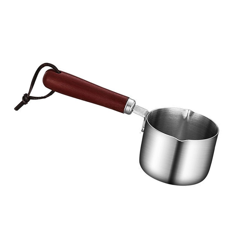 304 Stainless Steel Butter Warmer Pot 125ML Capacity Wooden Handle