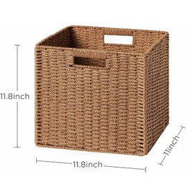 UBBCARE 2 Pack Wicker Basket, 11.8L×11.8H×11W inch Woven Paper Rope Storage Baskets for Shelves, Foldable Cube Storage bin with Handle, Storage Basket for Organizing & Decor, Caramel