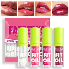 Qawnfy 4 Colors Lip Oil Lip Glaze, Fat Lip Oil Hydrating Lip Glow Oil Big Brush Head Moisturizing Lip Gloss Long Lasting Nourishing Non-sticky Smooth Tinted Plumping Lip Oil (A#)