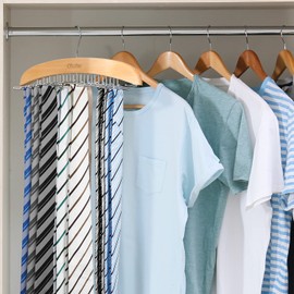 Ohuhu 24-Hook Wooden Tie Rack Organizer - Space Saving Closet Hanger with 360° Rotating Hooks, Anti-Slip Clips for Ties, Belts, Scarves - Premium Hardwood & Rustproof Steel Construction