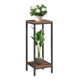 IBUYKE 30 Inch Tall Plant Stand Indoor, 2 Tier Wood Corner Plant Stand, Modern Square Plant Shelf Flower Stand for Living Room Patio Balcony Garden, Rustic Brown TMJ071H