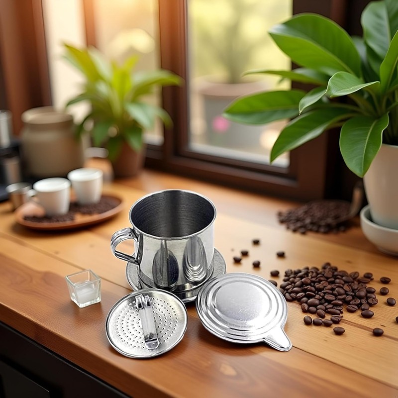 ZhangyiHot 2Pcs Silver Vietnamese Coffee Filter Stainless Steel Pot Drip