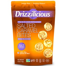 Drizzilicious Mini Rice Cakes Salted Caramel - Rice Crisps, Healthy Snack for Adults & Kids, Flavored Rice Cakes, Vegan, Gluten Free, Allergen Free, 90 Calories Per Serving- 4 oz (Pack of 6)