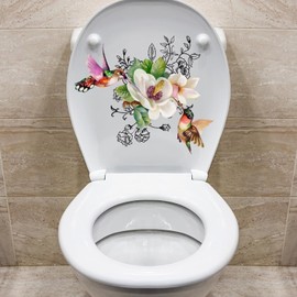 Birds Flowers Butterfly Toilet-Floral Birds Butterfly Toilet Seat Decals-DIY Removable Waterproof Toilet Sticker-Seat Lid Stickers Self-Adhesive Bathroom Wall Sticker for Cistern Decor 11.8x11.8in