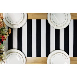 Table Runner Black and White Striped Pattern for Anniversary Runner Dinner Party Supplies Birthday Party Wedding Summer Decorations 12x72 Inches