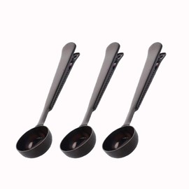 Coffee Scoop with Clip,2 in 1 Stainless Steel 1 tbsp Ground Measuring Spoon with Bag Clip for Coffee Tea(3, Black)