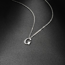 PARTNER Stainless Steel Silver Initial Necklace Alphabet Pendant Necklace 16" with 2" extender Women letter Necklace, Stainless Steel