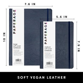 PAPERAGE Softcover Lined Journal Notebook (Navy), 176 Pages, Large B5 College Ruled Notebook, 7.6 inches x 10 inches - 100 GSM Thick Premium Paper, Soft Vegan Leather Journal for Work & School