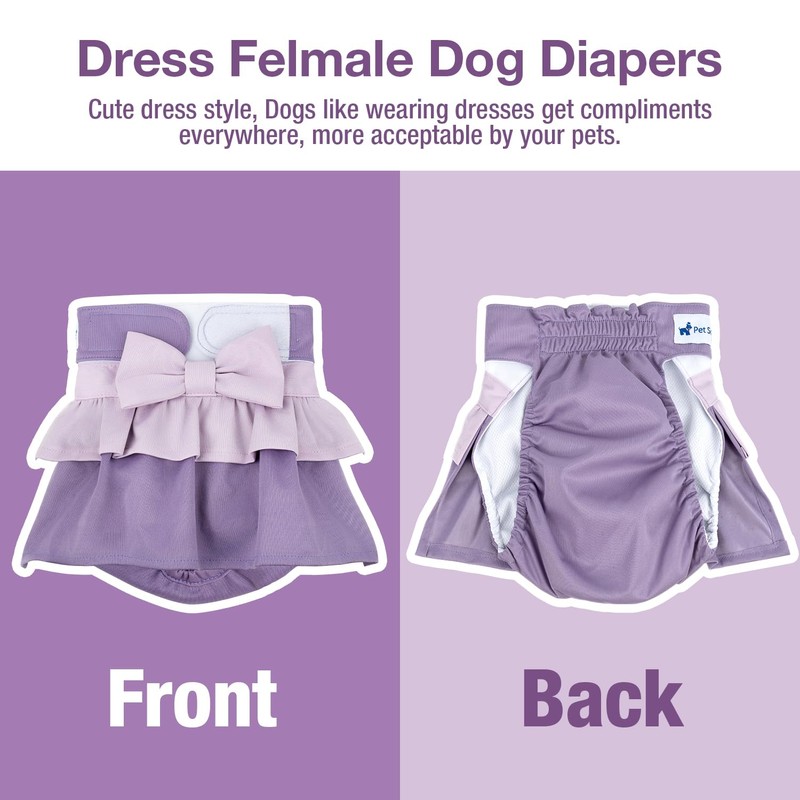 Pet Soft Female Dog Diapers - 3Pack Washable Dress-Style Dog